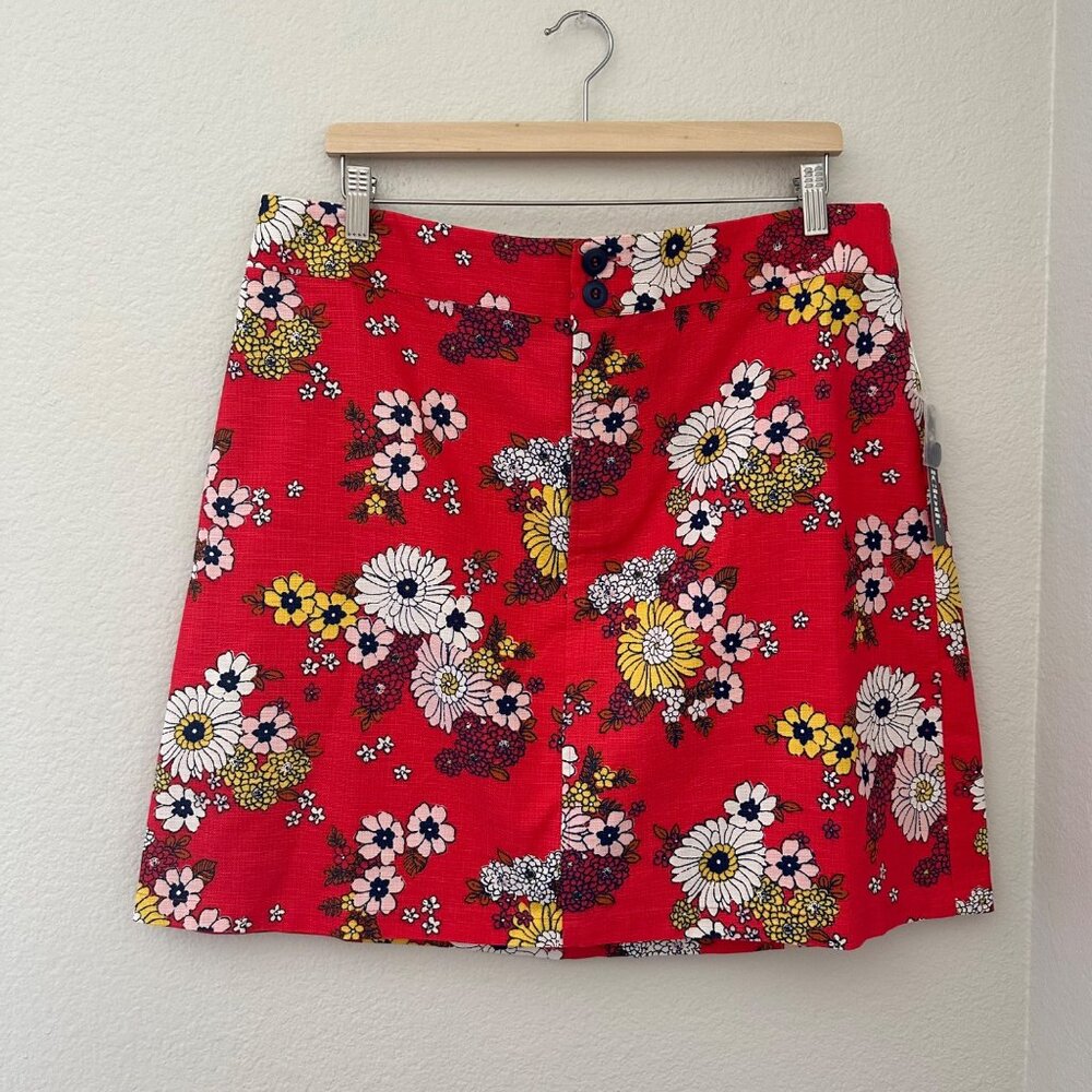 ModCloth A Line Mini Skirt Sweet Daisy Jane Floral Print Red Sz 16W NWT